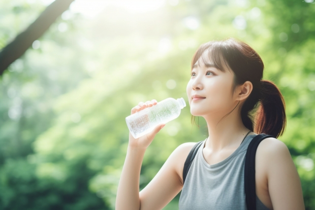 水を飲む女性